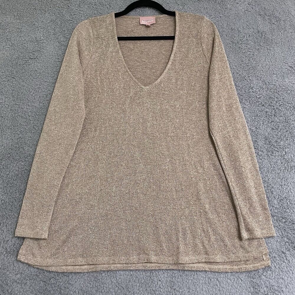 Show me your MuMu Women's Small Gold Thread V Neck Tunic Sweater Top